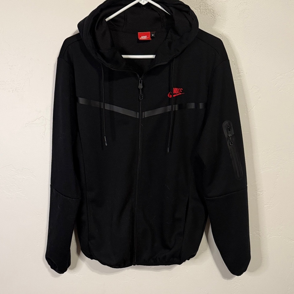 Nike Men's Black Hoodie with Red Logo